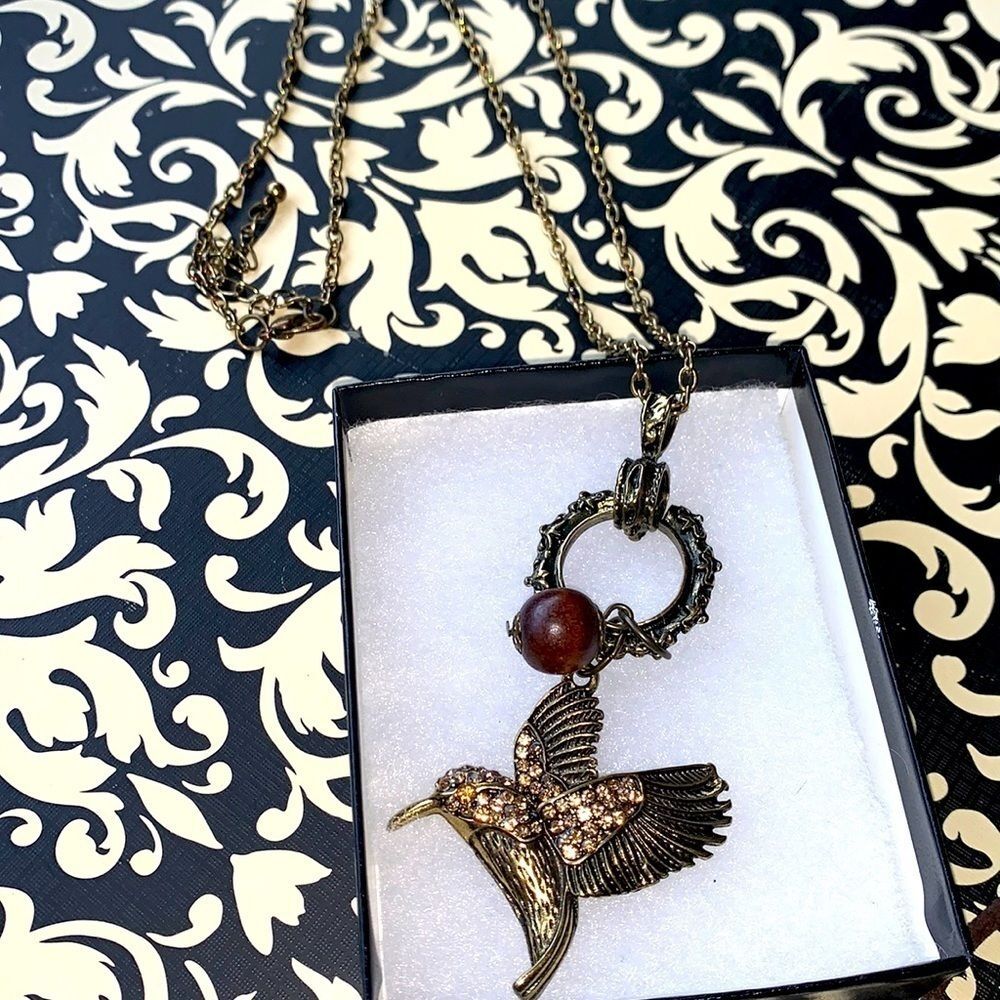 Rhinestoned Humming Bird Necklace